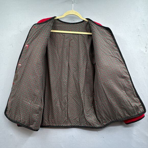 VTG 60s Wool Blazer Sweater Cardigan M/L Red Lined Mod Holiday Academia Granny - Picture 3 of 15